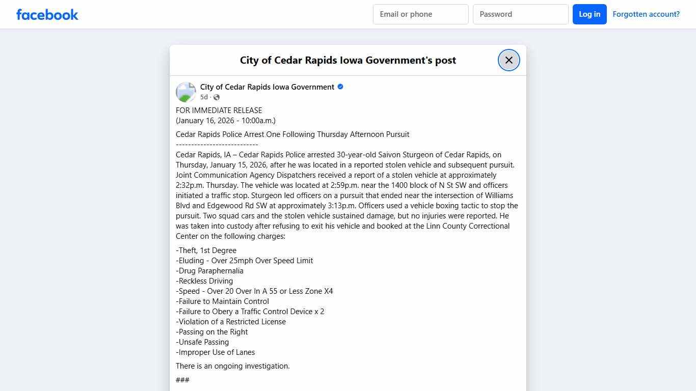 FOR IMMEDIATE... - City of Cedar Rapids Iowa Government Facebook