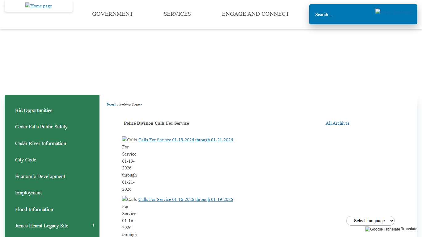 Archive Center • Police Division Calls For Service